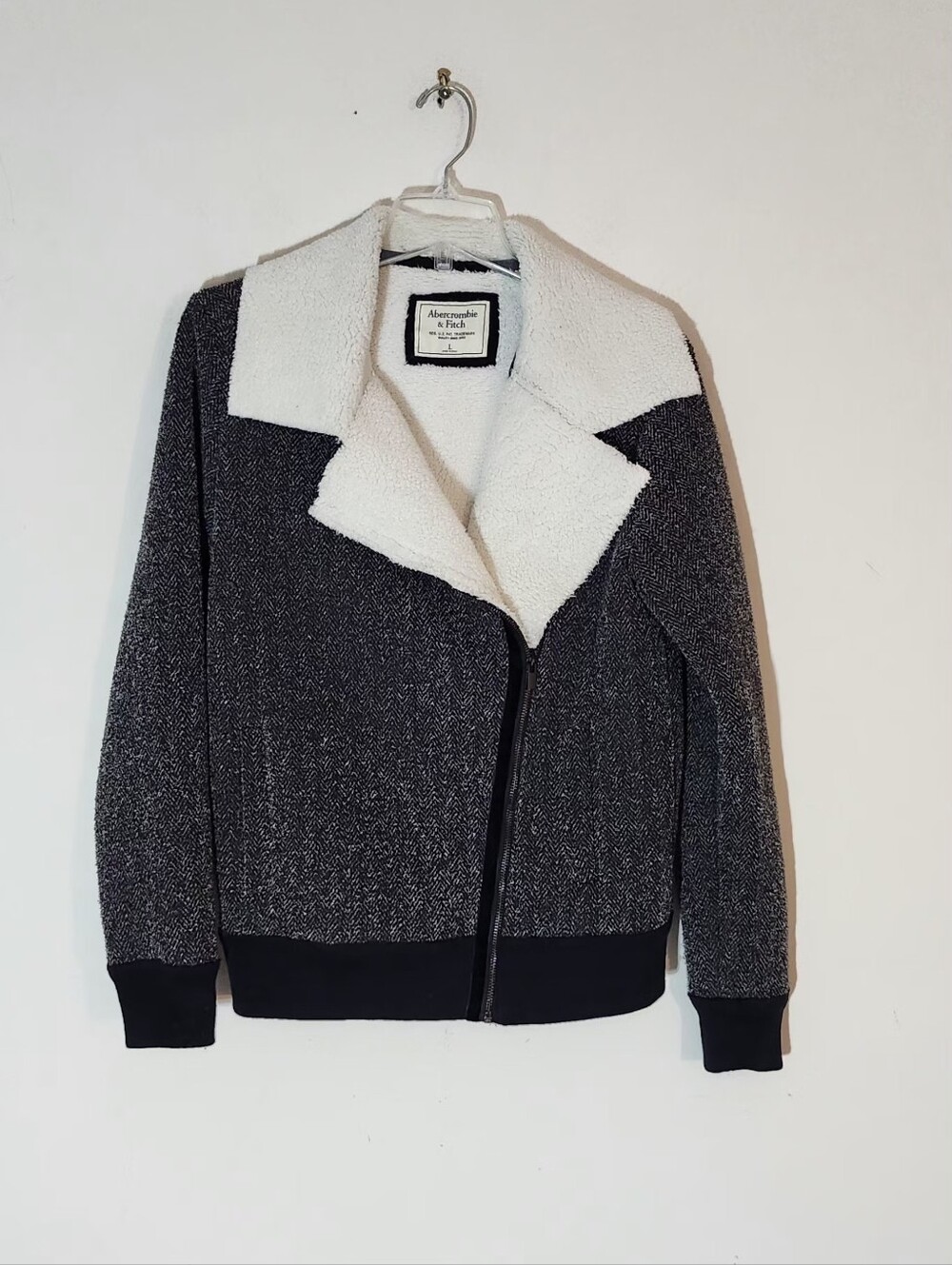 Abercrombie & Fitch Sherpa Collar Asymmetrical Zip-front Moto Style Jacket SizeL